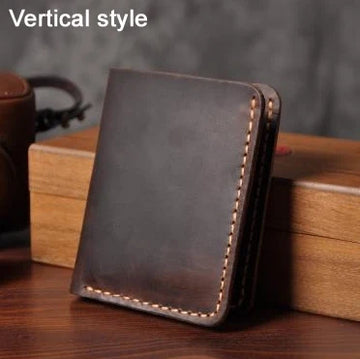Xajzpa Handmade Vintage Crazy horse Genuine Leather Men Wallet Men Purse Leather Short Card Wallet for Male Money Clips Money bag